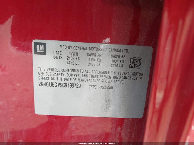 Aukcja sprzedaży 2012 Buick Regal Turbo - Premium 3, vin: 2G4GU5GV9C9198729, numer aukcji: 44991520