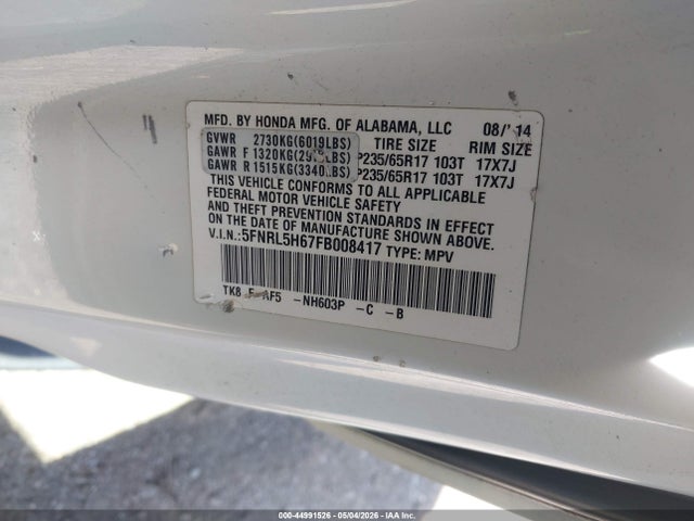 Aukcja sprzedaży 2015 Honda Odyssey Ex-l, vin: 5FNRL5H67FB008417, numer aukcji: 44991526