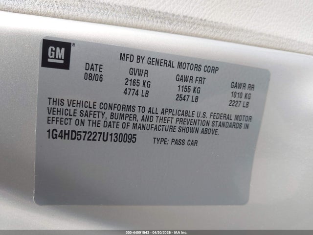 2007 Buick Lucerne Cxl მანქანა იყიდება აუქციონზე, vin: 1G4HD57227U130095, აუქციონის ნომერი: 44991543