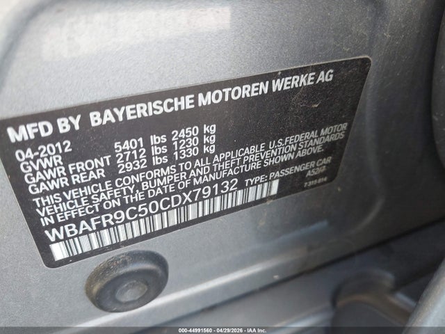 Auction sale of the 2012 Bmw 550i, vin: WBAFR9C50CDX79132, lot number: 44991560
