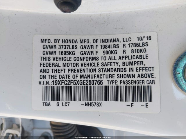 Honda Civic Lx 2016 19XFC2F5XGE250766 Image 9