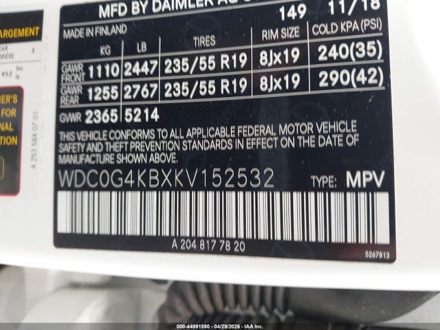Продажа на аукционе авто 2019 Mercedes-benz Glc 300 4matic, vin: WDC0G4KBXKV152532, номер лота: 44991590