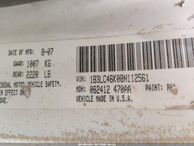 44991624 :رقم المزاد ، 1B3LC46K08N112561 vin ، 2008 Dodge Avenger Se مزاد بيع