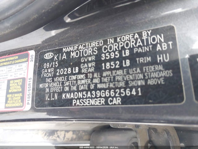 44991633 :رقم المزاد ، KNADN5A39G6625641 vin ، 2016 Kia Rio Ex مزاد بيع