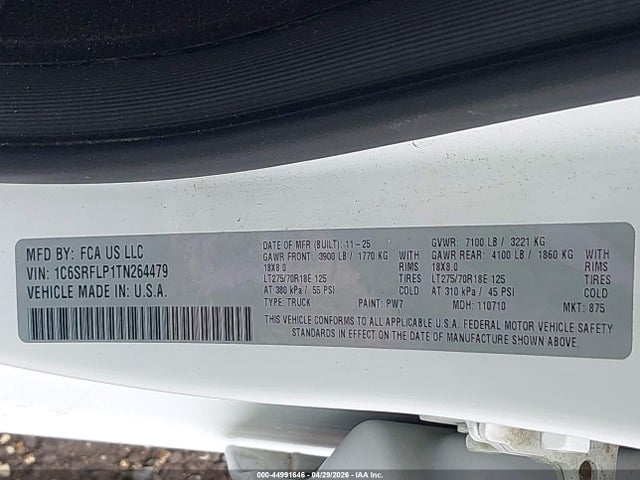 Продажа на аукционе авто 2026 Ram 1500 Rebel  4x4 5'7 Box, vin: 1C6SRFLP1TN264479, номер лота: 44991646