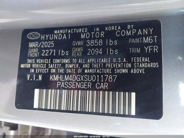 Aukcja sprzedaży 2025 Hyundai Elantra Sel Sport, vin: KMHLM4DGXSU011787, numer aukcji: 44991659