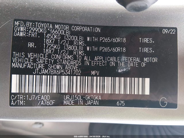 Aukcja sprzedaży 2023 Lexus Gx 460 Premium, vin: JTJAM7BX6P5341702, numer aukcji: 44991666