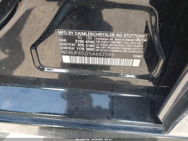 Продажа на аукционе авто 2005 Mercedes-benz E 320, vin: WDBUF65J25A662599, номер лота: 44991704