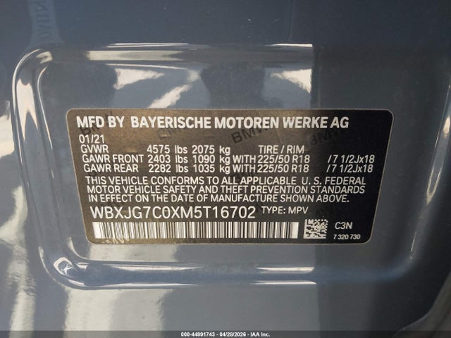 Продаж на аукціоні авто 2021 Bmw X1 Sdrive28i, vin: WBXJG7C0XM5T16702, номер лоту: 44991743