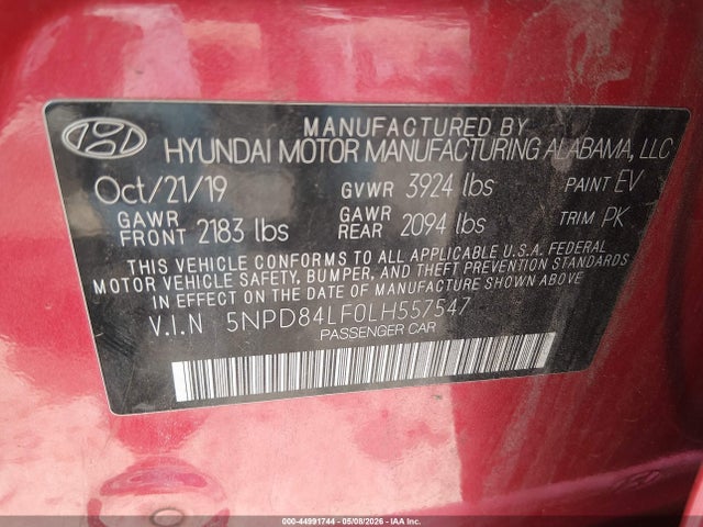 Продаж на аукціоні авто 2020 Hyundai Elantra Sel, vin: 5NPD84LF0LH557547, номер лоту: 44991744