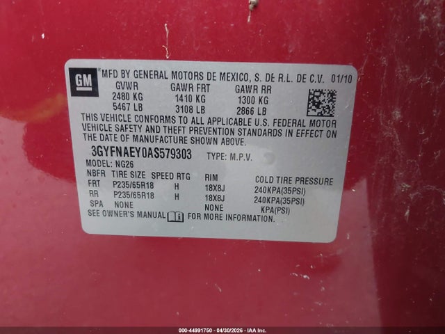 Продаж на аукціоні авто 2010 Cadillac Srx Luxury Collection, vin: 3GYFNAEY0AS579303, номер лоту: 44991750