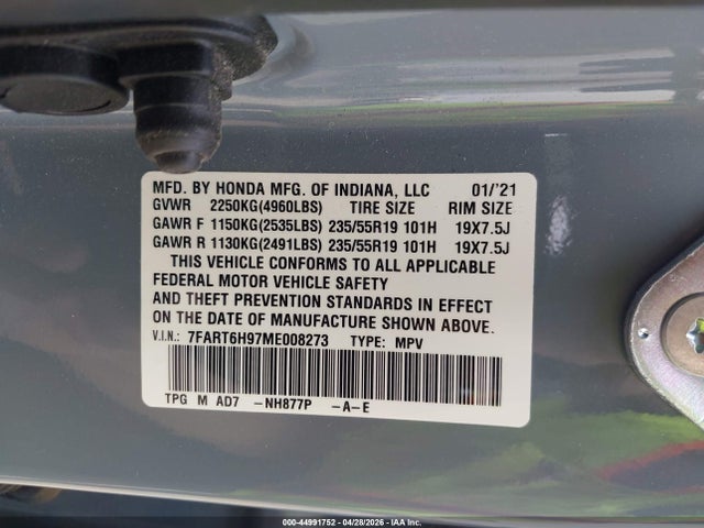 Продажа на аукционе авто 2021 Honda Cr-v Hybrid Touring, vin: 7FART6H97ME008273, номер лота: 44991752