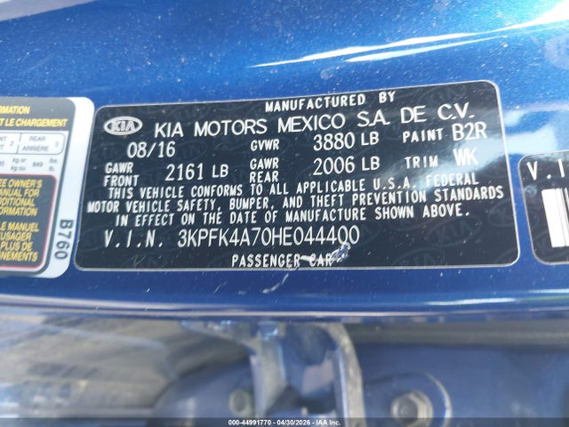 2017 Kia Forte Lx მანქანა იყიდება აუქციონზე, vin: 3KPFK4A70HE044400, აუქციონის ნომერი: 44991770