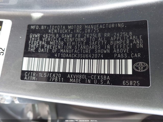 2025 Toyota Camry Se მანქანა იყიდება აუქციონზე, vin: 4T1DAACK3SU642074, აუქციონის ნომერი: 44991786