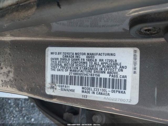 44991800 :رقم المزاد ، 2T1BR32E54C183156 vin ، 2004 Toyota Corolla Le مزاد بيع