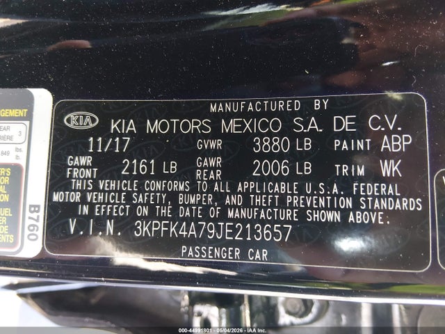 Продажа на аукционе авто 2018 Kia Forte Lx, vin: 3KPFK4A79JE213657, номер лота: 44991801