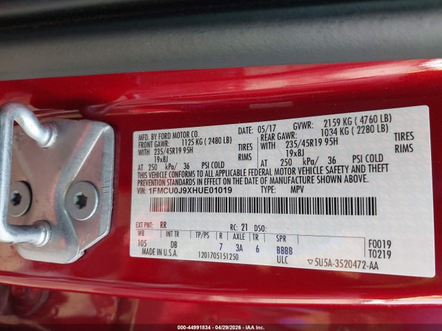 Ford Escape Titanium 2017 1FMCU0J9XHUE01019 Image 9