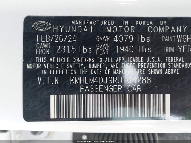 44991860 :رقم المزاد ، KMHLM4DJ9RU108288 vin ، 2024 Hyundai Elantra Hybrid Blue مزاد بيع