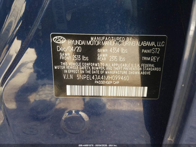 5NPEL4JA4MH099460 Hyundai SONATA SEL