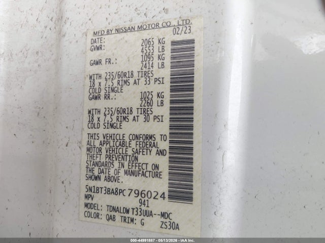 2023 Nissan Rogue Sv Fwd მანქანა იყიდება აუქციონზე, vin: 5N1BT3BA8PC796024, აუქციონის ნომერი: 44991887
