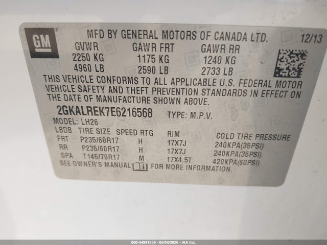 Aukcja sprzedaży 2014 Gmc Terrain Sle-2, vin: 2GKALREK7E6216568, numer aukcji: 44991889