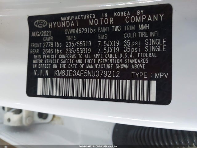 KM8JE3AE5NU079212 Hyundai Tucson Limited