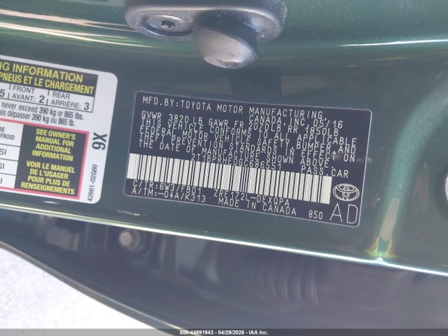 Aukcja sprzedaży 2016 Toyota Corolla Le Eco, vin: 2T1BPRHE0GC686551, numer aukcji: 44991943