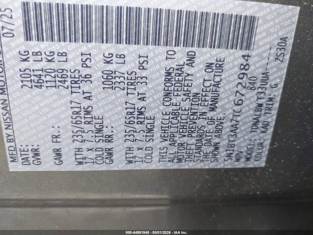 Aukcja sprzedaży 2026 Nissan Rogue S, vin: 5N1BT3AA7TC672984, numer aukcji: 44991948