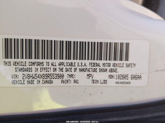 44991961 :رقم المزاد ، 2V8HW54X89R553900 vin ، 2009 Volkswagen Routan Sel مزاد بيع