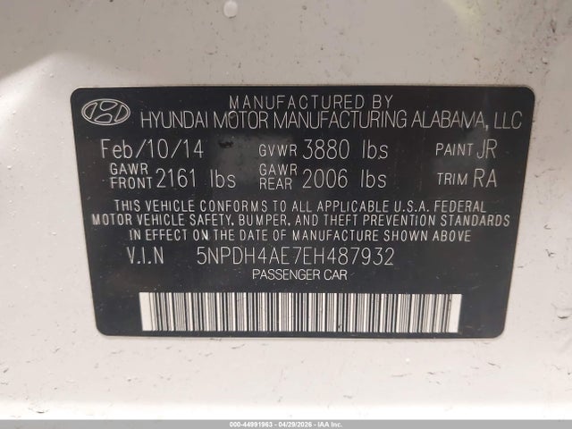 Aukcja sprzedaży 2014 Hyundai Elantra Se, vin: 5NPDH4AE7EH487932, numer aukcji: 44991963