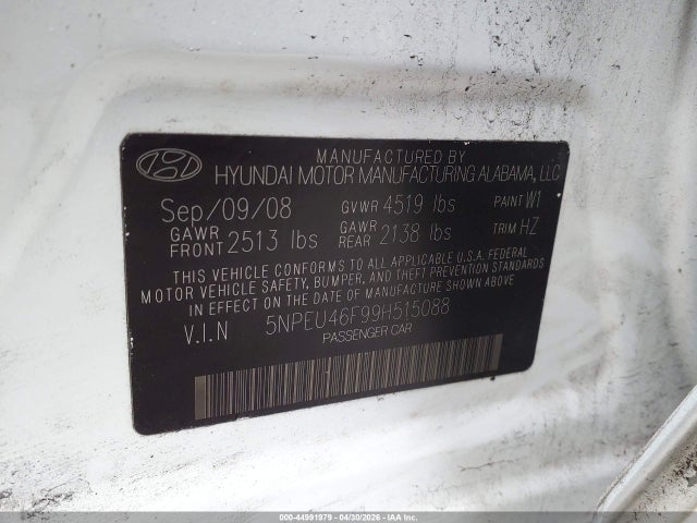 2009 Hyundai Sonata Se V6 მანქანა იყიდება აუქციონზე, vin: 5NPEU46F99H515088, აუქციონის ნომერი: 44991979