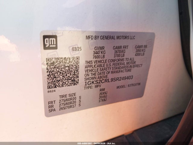 1GKS2CRL9SR249403 GMC Yukon 4wd At4