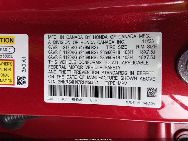 Продажа на аукционе авто 2024 Honda Cr-v Ex Awd, vin: 2HKRS4H47RH450521, номер лота: 44991993