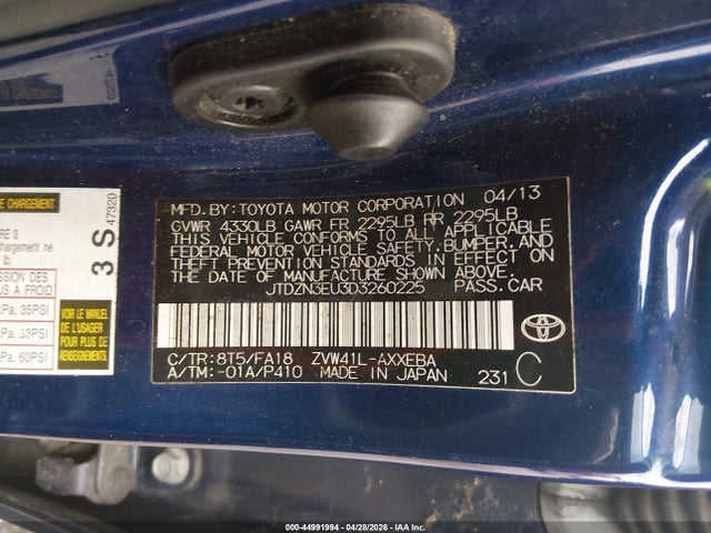44991994 :رقم المزاد ، JTDZN3EU3D3260225 vin ، 2013 Toyota Prius V Two مزاد بيع