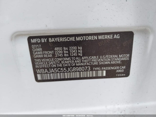 44991996 :رقم المزاد ، WBAJA5C55JG898073 vin ، 2018 Bmw 530i مزاد بيع