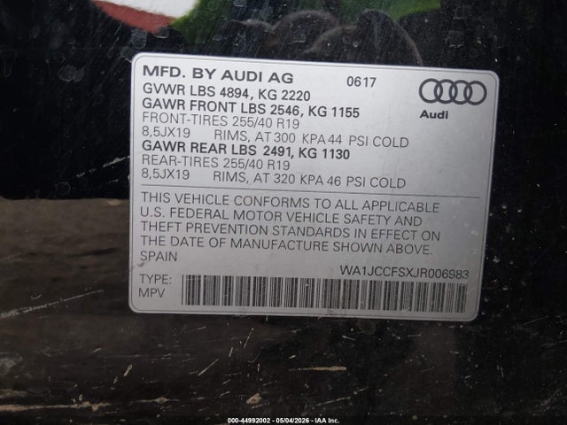 Продажа на аукционе авто 2018 Audi Q3 2.0t Premium/2.0t Sport Premium, vin: WA1JCCFSXJR006983, номер лота: 44992002