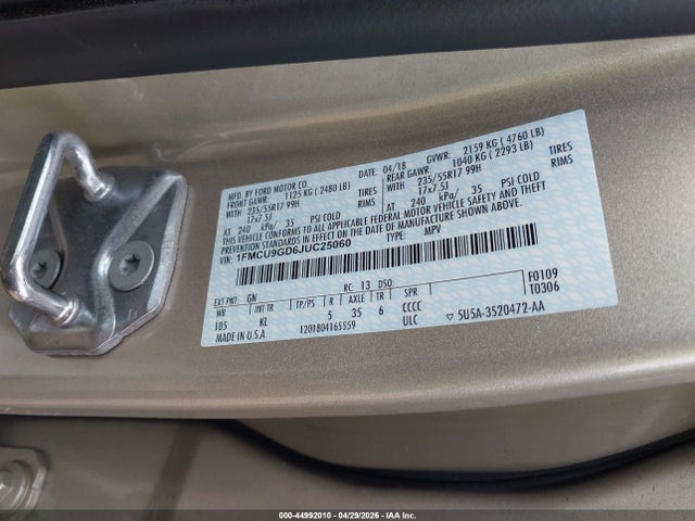 2018 Ford Escape Se მანქანა იყიდება აუქციონზე, vin: 1FMCU9GD6JUC25060, აუქციონის ნომერი: 44992010