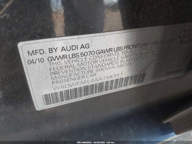 44992028 :رقم المزاد ، WAUWFAFL4AA158351 vin ، 2010 Audi A4 2.0t Premium مزاد بيع