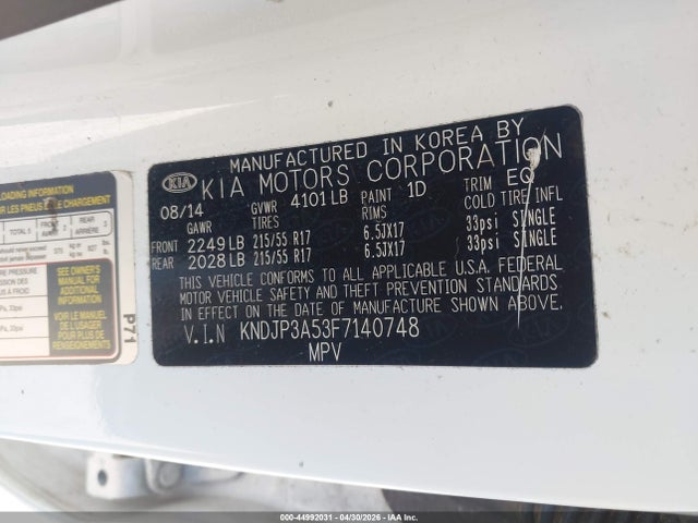 44992031 :رقم المزاد ، KNDJP3A53F7140748 vin ، 2015 Kia Soul + مزاد بيع