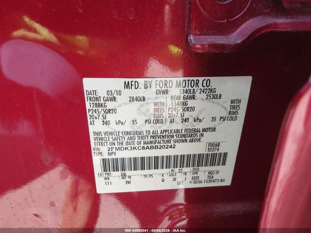 Продаж на аукціоні авто 2010 Ford Edge Limited, vin: 2FMDK3KC8ABB20242, номер лоту: 44992041