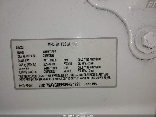 Продаж на аукціоні авто 2023 Tesla Model Y Awd/long Range Dual Motor All-wheel Drive, vin: 7SAYGDEE8PF874721, номер лоту: 44992042