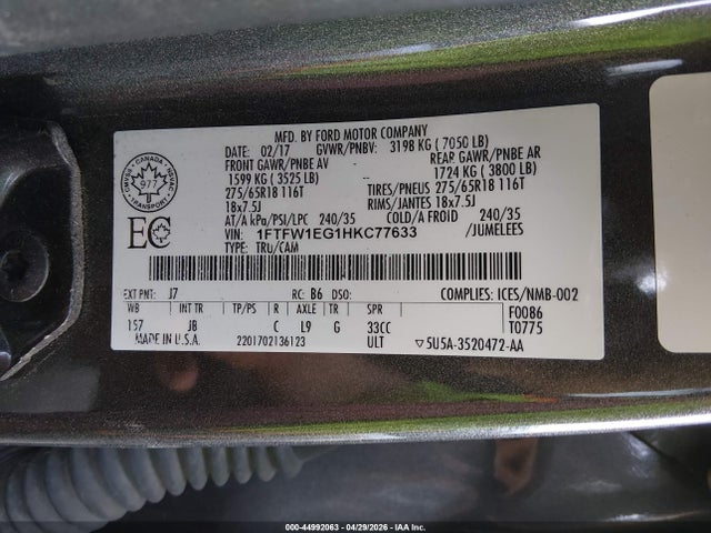 Ford F-150 Xlt 2017 1FTFW1EG1HKC77633 Image 9
