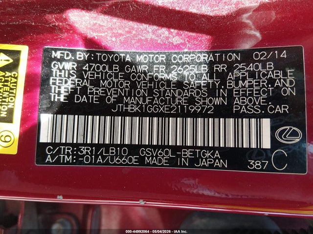 Lexus ES 350 2014 JTHBK1GGXE2119972 Image 9