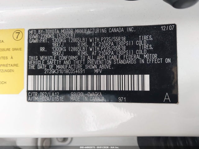 Aukcja sprzedaży 2008 Lexus Rx 350, vin: 2T2GK31U18C054691, numer aukcji: 44992075