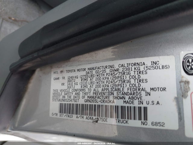Auction sale of the 2005 Toyota Tacoma Prerunner V6, vin: 5TETU62N85Z047927, lot number: 44992097