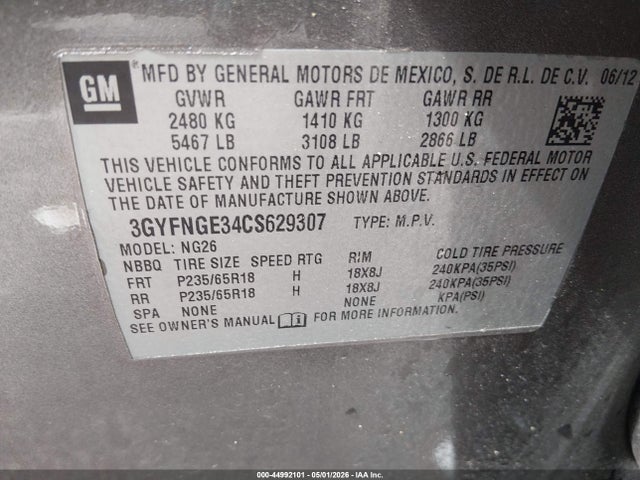 Aukcja sprzedaży 2012 Cadillac Srx Standard, vin: 3GYFNGE34CS629307, numer aukcji: 44992101