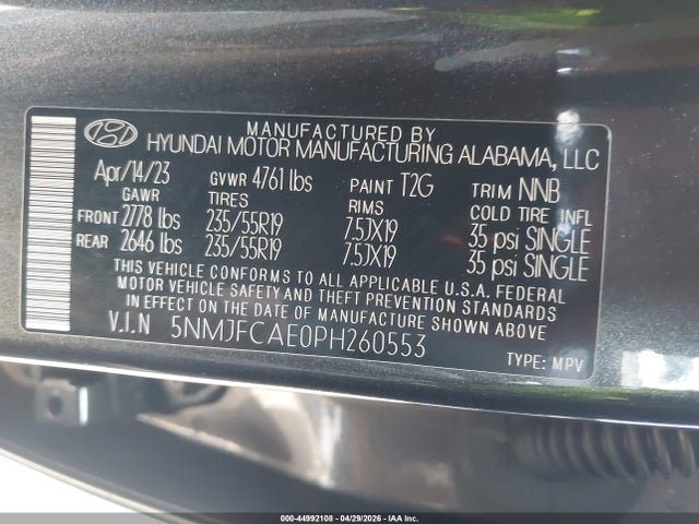 2023 Hyundai Tucson Sel მანქანა იყიდება აუქციონზე, vin: 5NMJFCAE0PH260553, აუქციონის ნომერი: 44992108