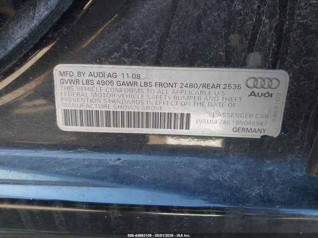 44992109 :رقم المزاد ، WAUSF78K19N046987 vin ، 2009 Audi A4 2.0t Premium مزاد بيع