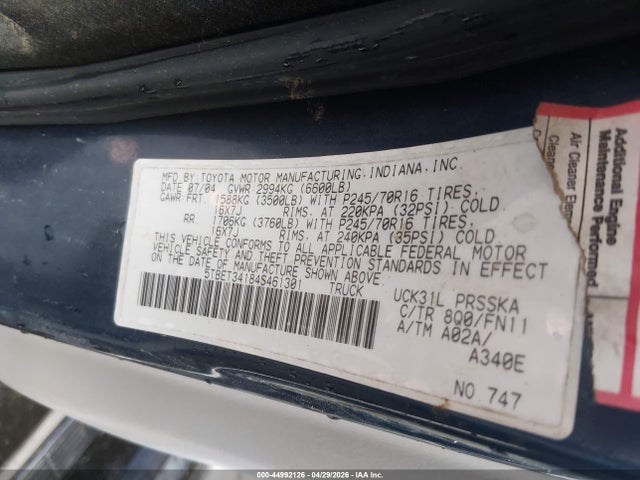 Продаж на аукціоні авто 2004 Toyota Tundra Sr5 V8, vin: 5TBET34184S461301, номер лоту: 44992126