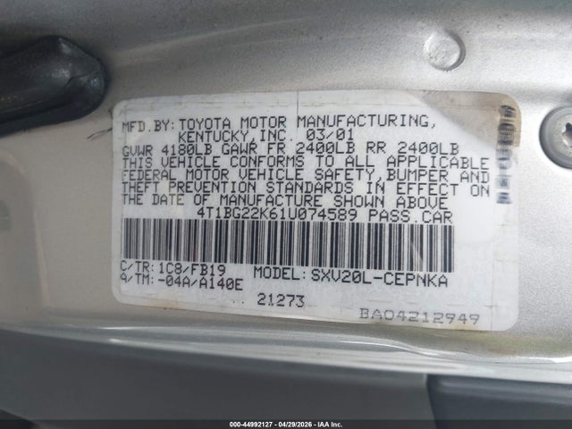 Aukcja sprzedaży 2001 Toyota Camry Ce/le/xle, vin: 4T1BG22K61U074589, numer aukcji: 44992127